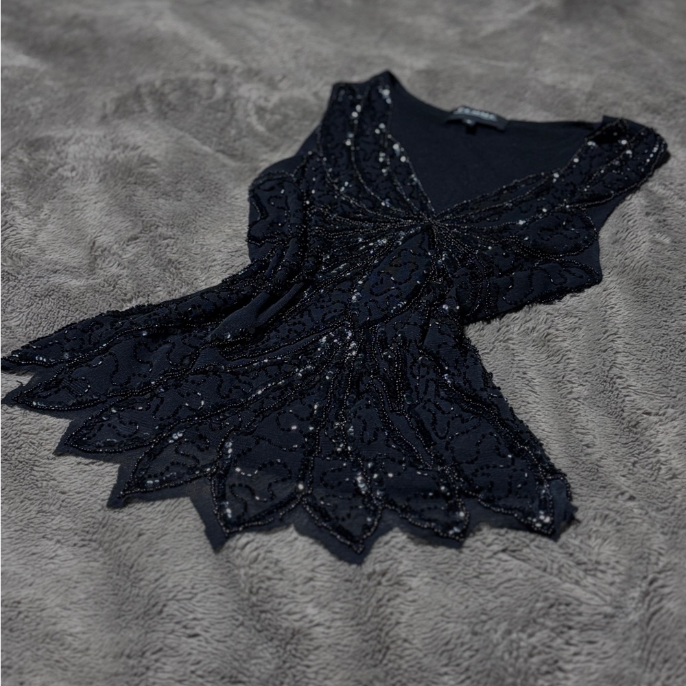 Elegant Black Beaded Sleeveless Top